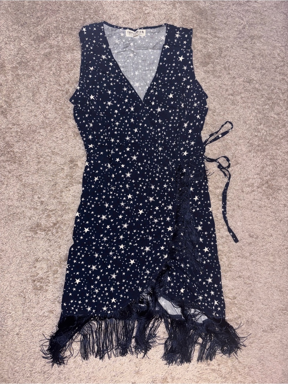 Idyllwind Navy Star Print Fringe Wrap Dress